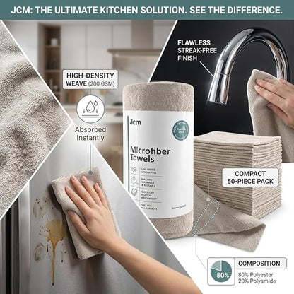 Super Eco Clean Microfiber Towel Roll 50 Tear-Away Reusable Sheets | Microfiber Cloths on a Roll for Kitchen, Car Detailing & House Cleaning | Eco-Friendly Paper Towel Alternative