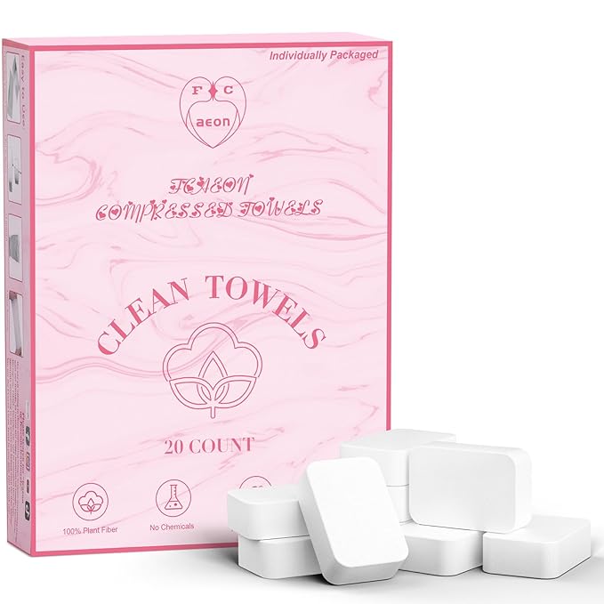 Disposable Face Towel 20 Count Compressed Towel Tablets 12×9 Inch Washcloths for Facial Cleansing Skincare Routine Hotel Stay Bathroom Gym Workout Camping Hiking Portable Travel Cloths (Pink)