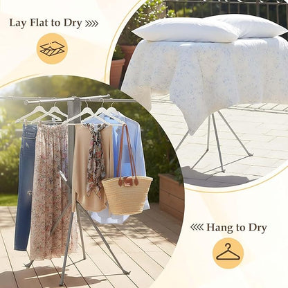 cjc Foldable Clothes Drying Rack, Drying Rack Clothing,Collapsible Drying Racks for Laundry Used for Indoor, Outdoor, 4 Retractable Drying Rods + 4 Shoe Racks/Grey