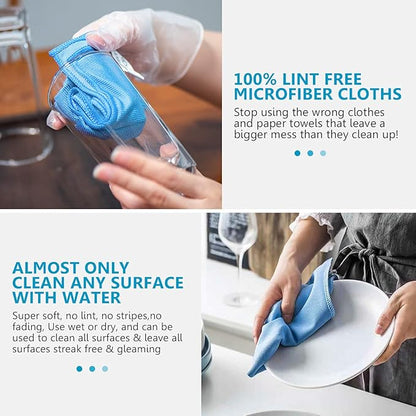12 Pcs Microfiber Glass and Window Cleaning Cloths,12" x 12" Lint Free Streakless Buff Polishing Cloth,Quickly Clean Windows, Windshields, Mirrors, and Shower Glass Doors,Washable and Reusable
