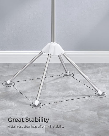 SONGMICS Clothes Drying Rack, 59-Inch Folding Laundry Drying Rack with 3 Rotatable Arms for Hangers, 4 Legs, Stainless Steel, for 27 Pieces of Clothes, White and Silver ULLR510W01