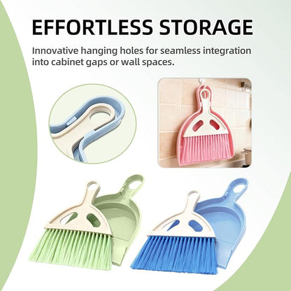 6Pcs Small Dust Pan and Brush Set with Cleaning Cloth - Blue & Green & Pink Brooms, Mini Hand Broom and Dustpan Set Whisk Dustpan Brush Kid Broom for Table Desk Car Keyboard