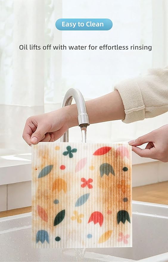 NeatNest Swedish Dishcloths for Household Use - 10 Pack Reusable Eco Cleaning Cloths with 10 Hooks, Biodegradable Sponge Cloth 70% Wood Pulp 30% Cotton for Kitchen, Bathroom, Household Use