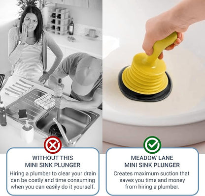 Meadow Lane Small 7" Sink Plunger - Mini Clog Remover for Kitchen & Bathroom Sink Drains - Hand Ergonomic, Space-Saving & Powerful Suction - Universal Fit for Home or Commercial Use, Yellow
