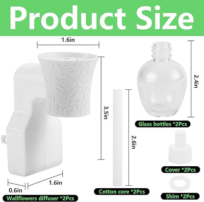 moonoom 2 Pack WallFlower Fragrance Oil Plug in Diffuser- Wall Fragrance Diffuser Plug- Rotary Plug Design Wallflowers Diffuser with 2 Empty Bottles for Home Office Spreading Scent