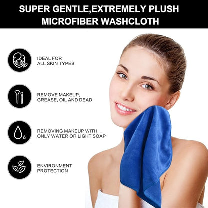 SINLAND Microfiber Facial Cloths Fast Drying Washcloth 12inch x 12inch (6pack, Blue)