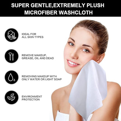 SINLAND Brushed Microfiber Facial Cloths Fast Drying Washcloth 12inch x 12inch Absorbent Face Wash Cloth Soft Makeup Remover Cloths