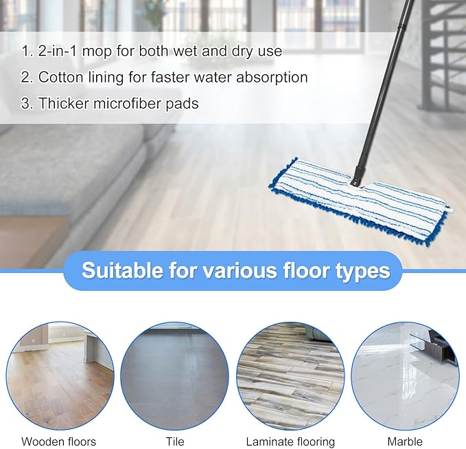 4 Pack Mop Heads Replacements Compatible for Ocedar Dual-Action Microfiber Flip Mop, Double Sided Mop Replace Head Mop Refills with Microfiber & Chenille for Dry Wet Use, Reusable, Machine Washable