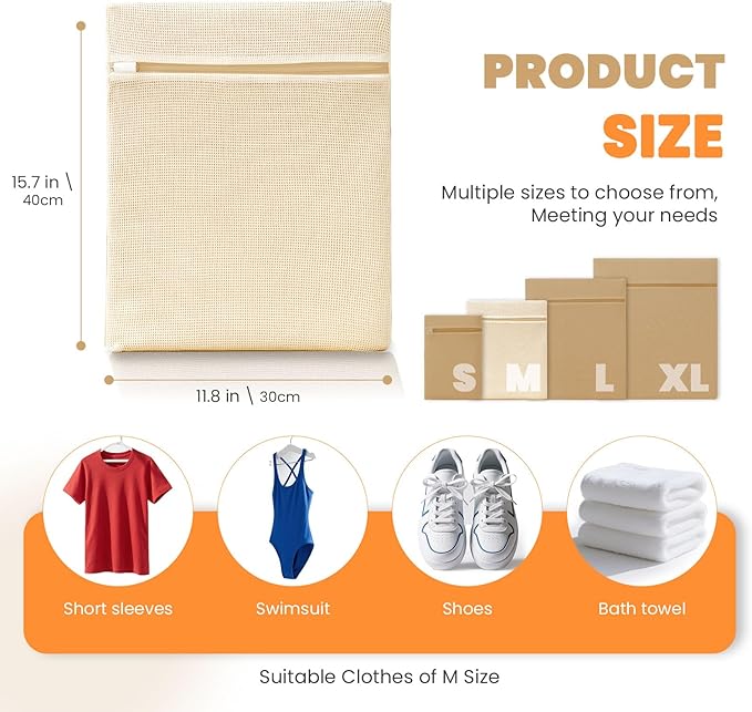 ABRRLO 4Pcs Cotton Mesh Laundry Bags for Delicates,Breathable Mesh Garment Bag for Washing Machine,Travel Wash Bags with Zipper for Bras,Underwear,Socks,Baby Clothes,Laundry Dorm Room Essentials(M)
