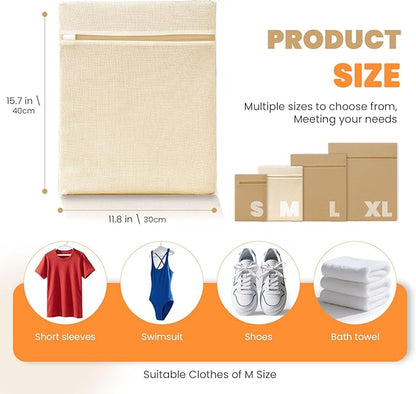 ABRRLO 4Pcs Cotton Mesh Laundry Bags for Delicates,Breathable Mesh Garment Bag for Washing Machine,Travel Wash Bags with Zipper for Bras,Underwear,Socks,Baby Clothes,Laundry Dorm Room Essentials(M)