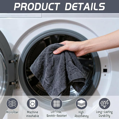 4 Pack Extra Large Microfiber Cleaning Cloths 20"x30", Lint-Free Reusable Towels for Home, Glass, Windows, Office, Kitchen, Bathroom – Gray