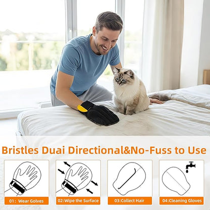 Pet Hair Removal Glove for Cats & Dogs, Patented Adjustable Strap, Reusable Five-Finger Grooming Glove with Secure Non-Slip Fit for Couch, Carpet, Clothing & Car Seat, 2 Pcs