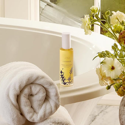 Thymes Daily Shower Spray for a Spa Like Experience - Home Essentials - Mist Scented with Lavender Oil, Rosewood, Clary Sage & Violet (Lavender Shower Spray, 3.4 fl oz)