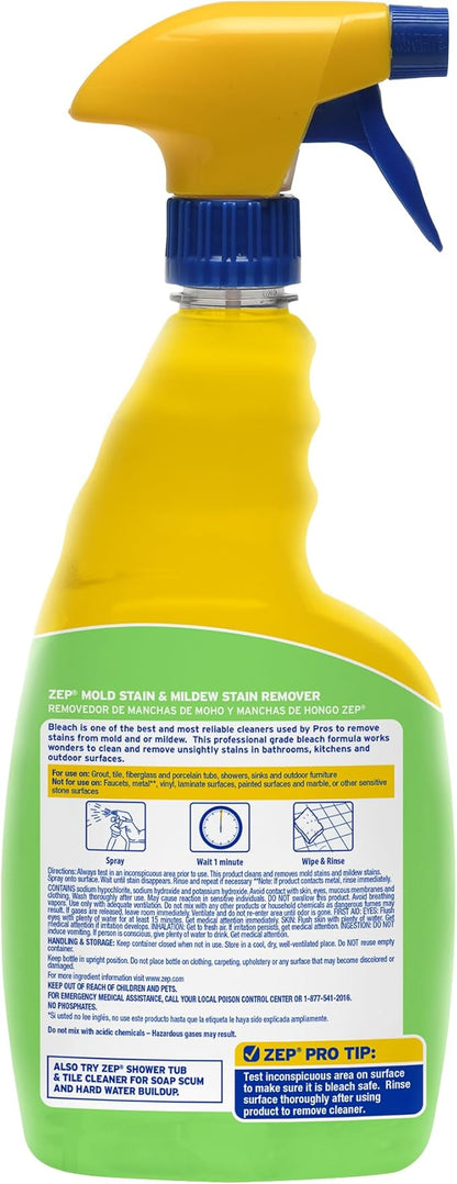 Zep Mold Stain and Mildew Stain Remover - 32 oz (Pack of 4) ZUMILDEW32 - Professional Strength No Scrub Formula