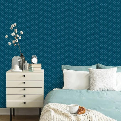 Orainege Blue Peel and Stick Wallpaper Navy Wallpaper 17.7 in x393.7 in Blue Contact Paper Herringbone Geometric Wallpaper Peel and Stick Modern Self Adhesive Removable Vinyl Wall Paper for Bathroom