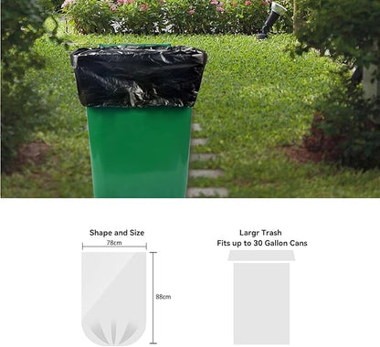 WAIKAS Trash Bag 30 Gallon, 10 Count, Big Garbage Bags, No Flaps/Ties,Thickness, 78x88cm,33.5g/pc, Unscented, Black
