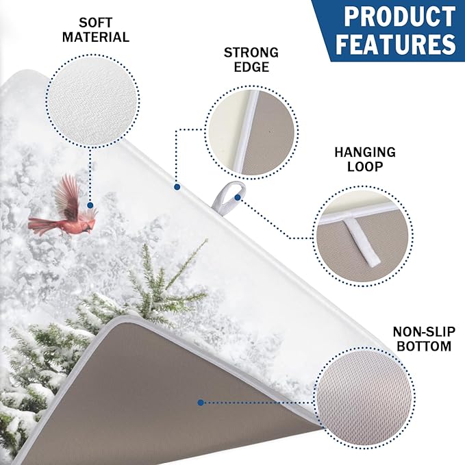 Winter Forest Dish Drying Mat for Kitchen Counter Silvery White Pine Trees Snow Snowflake Drying Mat 18x24 Inch Holiday Absorbent Dish Drainer Mat Kitchen Accessories