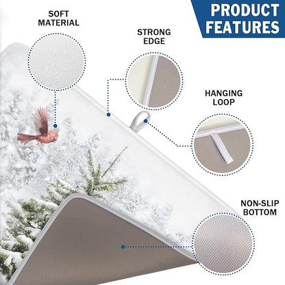 Winter Forest Dish Drying Mat for Kitchen Counter Silvery White Pine Trees Snow Snowflake Drying Mat 18x24 Inch Holiday Absorbent Dish Drainer Mat Kitchen Accessories