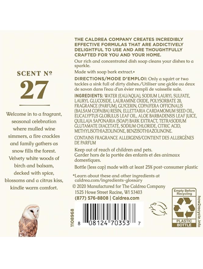 Caldrea Hand Wash Soap, Aloe Vera Gel, Olive Oil And Essential Oils To Cleanse And Condition, Gilded Balsam Birch, 10.8 Fl Oz