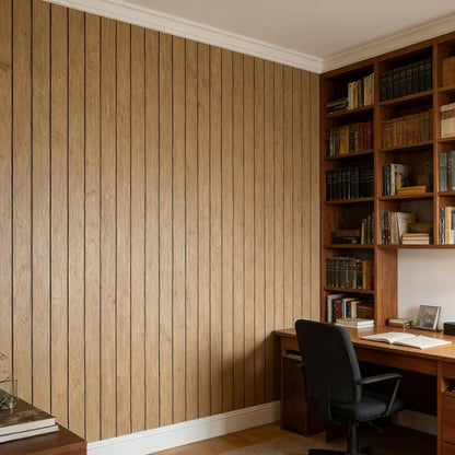 Abyssaly Peel and Stick Wall Panels, 118"x15.7" Thickened 3D PVC Wood Slat Wallpaper, Soundproof Waterproof Self-Adhesive Paneling, Wood Grain Wall Decor for Living Room Bedroom Kitchen (Brown)