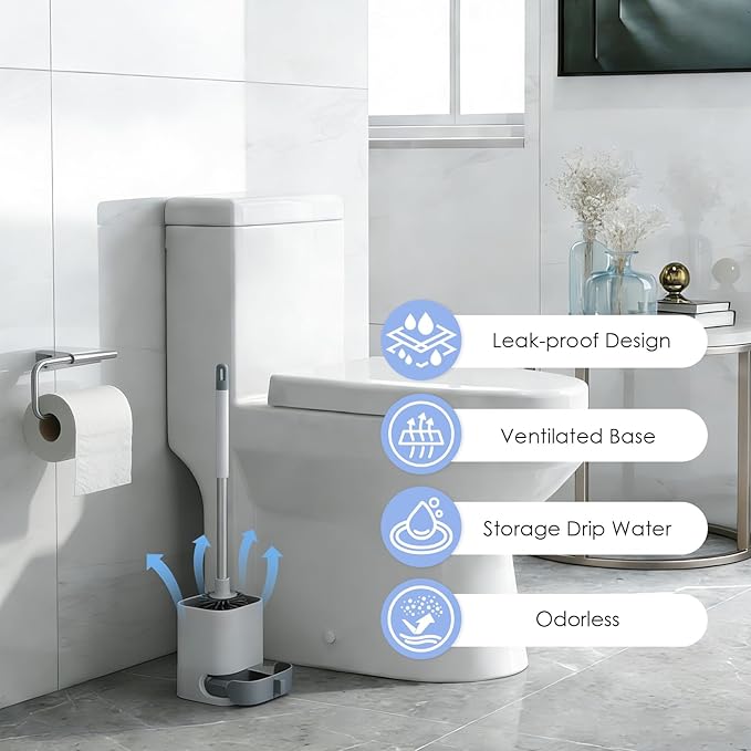 Toilet Cleaner Brush, Silicone Toilet Brush+Pumice Stone for Toilet Cleaning, with Non-Slip Long Handle, Wall Mounted/Floor Standing, Toilet Brush Set for Bathroom RVs