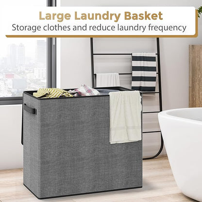 180L Laundry Hamper 3 Section, Large Laundry Hamper with Lid, Dirty Clothes Hampers with Handles, Laundry Basket Organizer for Laundry, Bedroom, Bathroom, Laundry Sorter Baskets, Grey