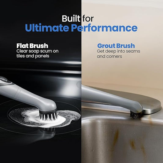 BEEST GroutCare 10000 Electric Spin Scrubber - Bathroom Cleaning Brush w/ 2 Replaceable Heads, IPX6 Waterproof - Cordless Electric Cleaning Brush Scrubber for Bathtub, Shower, Grout, Tile, Kitchen