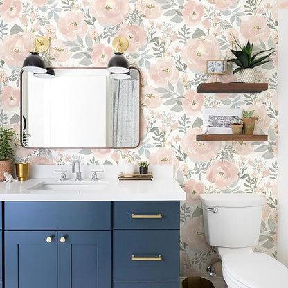 Orainege Peel and Stick Wallpaper Floral Wall Paper 17.3in x196.8in Floral Contact Paper Peony Self Adhesive Removable Wallpaper for Cabinets Walls Shelf Liner, Light Pink