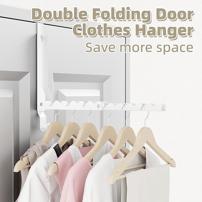 BAKON Over The Door Hangers, Over Door Hooks for Hanging, Small Space Dual Folding Portable Over Door Clothes Hanger for Clothes, Hats, Bags and Towels. (2, White(Update))