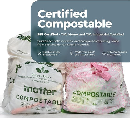 Matter Compostable Variety Pack 3 Gallon and 13 Gallon Kitchen Trash Bags with Drawstring, Unscented, Durable, Leak-Resistant, Eco-Friendly, 70 Count