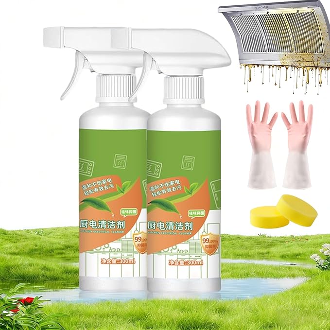 Electrolyzed Ion Kitchen Cleaner Spray, Multi-purpose Cleanse Kitchen Appliance Cleaner, 300ml Kitchen Grime Remover for Hold, Oven, Stove, Range Hood, Easy Cleaning Household Items (2pcs, 300ML)