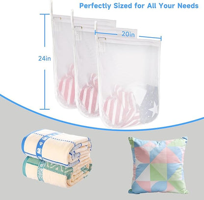 GOGOODA 3 Pack Large Mesh Laundry Bags for Delicates, Durable Wash Bags with Zipper & Hanging Hook, 16 x 20 in Reusable Laundry Bags for Bras, Underwear, Clothes
