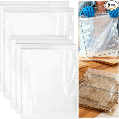 Palksky Oven Rack Cleaning Bags, Heavy Duty No Scrub Oven Rack Cleaning Bags, Reusable Leak-Resistant PE Bags for Deep Soaking Grill Grates, BBQ Racks, No Cleaner Included, 5 Pack