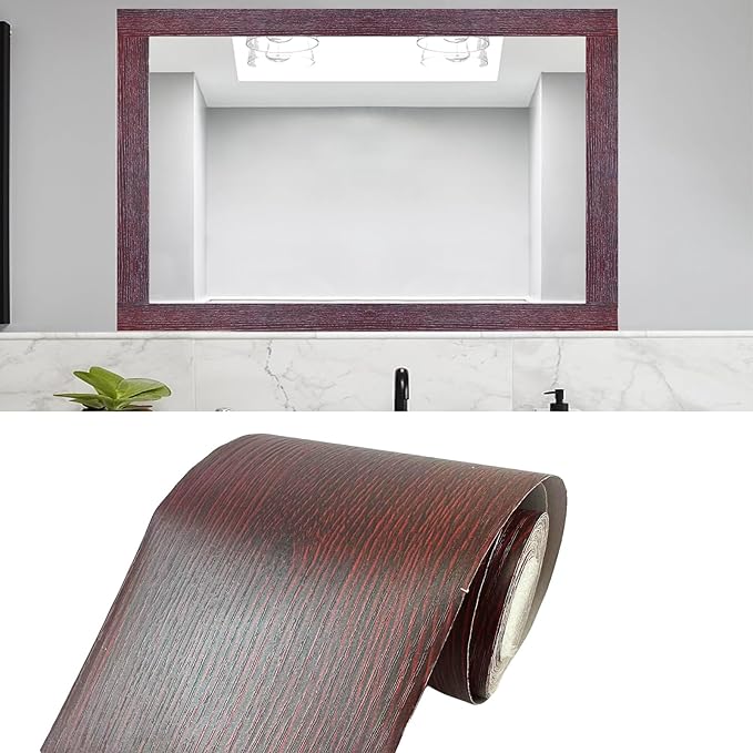 Teemall 10M Black Wood Grain Removable PVC Waterproof Border Wall Decor Removable Self Adhesive Kitchen Bathroom Tiles Sticker Wallpaper 4.2x390 (Red, 2" x 390")