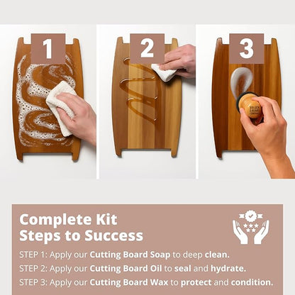 The Block & Board Company Specialist Chopping Board Complete Kit Food Grade Soap, Wax & Oil | Cleans, Nourishes, Seals & Protects Wood, Butcher Blocks, Countertops & Utensils | 3 Piece Set