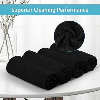 HOMEXCEL Black Microfiber Cleaning Cloth 100 Pack, Microfiber Towel for Cars, Lint Free, Scratch-Free, Highly Absorbent, and Cleaning Rags for House, Window and Glass, Cars, TV Screen 11.5 X11.5 inch