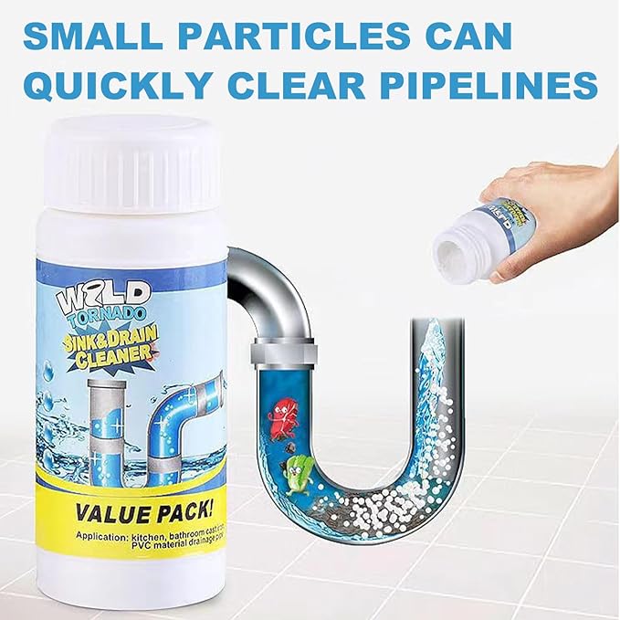 Sink and Drain Cleaner for Kitchen Bathroom Washroon, Powerful Drain Clog Remover, Effective Sterilization and Deodorization (2 Pcs)