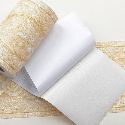 AbaBoorty Beige Floral Wallpaper Border Decor 196"X4.1" Peel and Stick Wall Border Waterproof Tiles Sticker Wallpaper Self Adhesive Removable Wall Stickers for Bedroom Living Room Decor