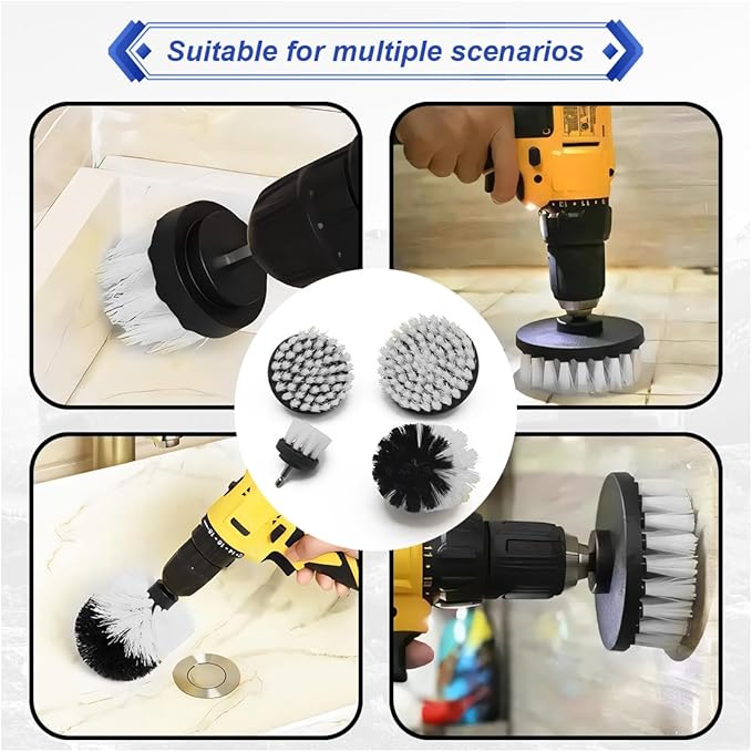 ZIMISI 4PCS Drill Brush Attachment Set, Mult-Purpose Car Wash Brush, Rotary Detailing Brush Set, Car Carpet Cleaner Brushes for Wheel, Grout, Shower, Bathroom, Floor (White)
