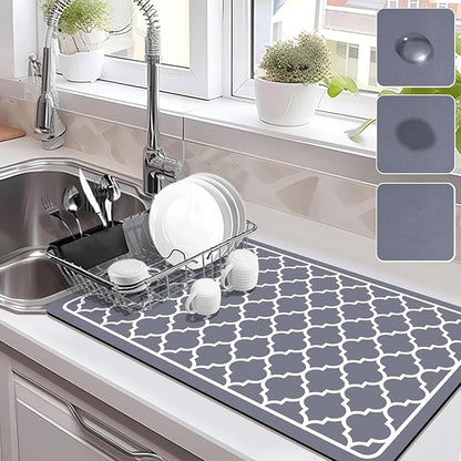 Drying Mat for Kitchen Countertops, Coffee Mat Hide Stain Rubber Backed Absorbent Dish Drying Mat