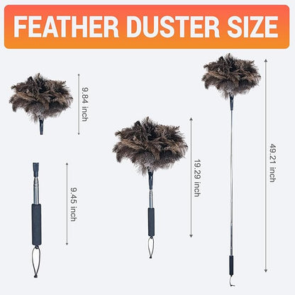 Ostrich Feather Duster for Electronics, Keyboard – Soft Dusting Tool for Screen, Fragile Items, Office, Home Cleaning (A12- Black Handle)