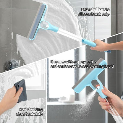 3 in 1 Window Cleaning Scraper, Spray Squeegee, Mirror Cleaner Tool, 3 in 1 Squeegee for Shower Glass, Squeegee with Sprayer, Shower Squeege, Squeegee and Scrubber with Spray, for Mirrors, Bathroom
