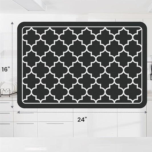 WISELIFE Dish Drying Mat Super Absorbent Drying Mat Large Dish Drying Mats for Kitchen Counter Easy Clean Dish Mat Kitchen Drying Mat16"x 24" Stylish Black
