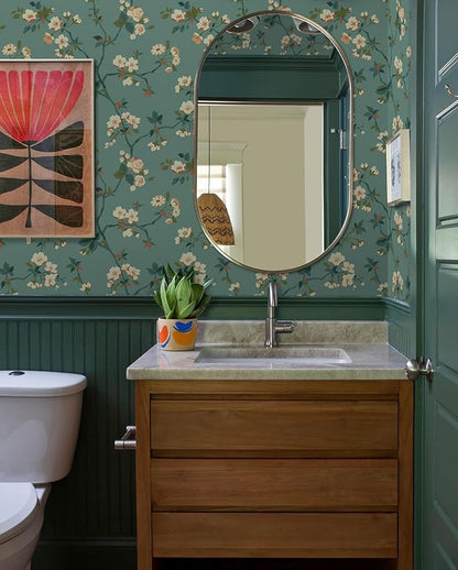 Timeet Floral Wallpaper Peel and Stick Wallpaper Boho Blue/PeachPuff/Green Retro Wall Decor Bedroom Living Room Wall Decor Self Adhesive Removable Mural 16.14in*118.11in
