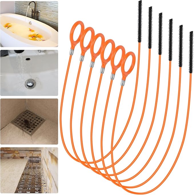 35 Inch Anti-break Metal Drain Snake, Hair Clog Remover, Drain Cleaner Tool with Nylon Coating Sink Snake, Clog Remover for Shower, Bathroom Sink Tub (6 Pack)