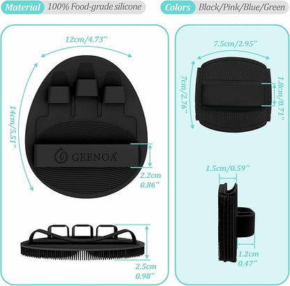 Silicone Body & Face Scrubber Set, 360° Anti-Slip & Hand-fit Silicone Shower Scrubber for Rich Foaming Deep Cleaning, Unique Facial Scrubber with Side-bristles for Contoured Areas.(Black)