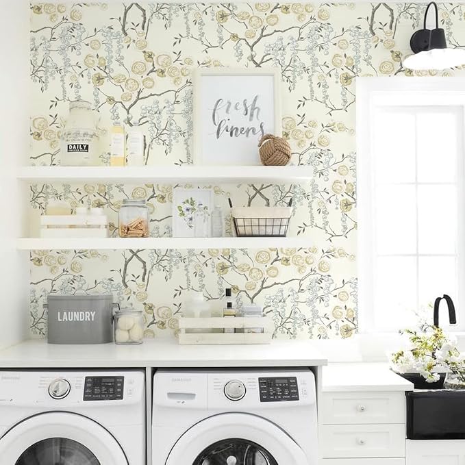 Orainege Peel and Stick Wallpaper Vintage Floral Contact Paper 17.7in x 196.8in Beige Floral Wallpaper Peel and Stick Removable Wall Paper for Bathroom Waterproof