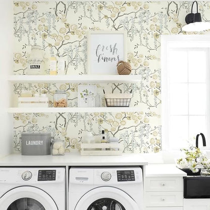 Orainege Peel and Stick Wallpaper Vintage Floral Contact Paper 17.7in ×393.7in Beige Floral Wallpaper Peel and Stick Removable Wall Paper for Bathroom Waterproof