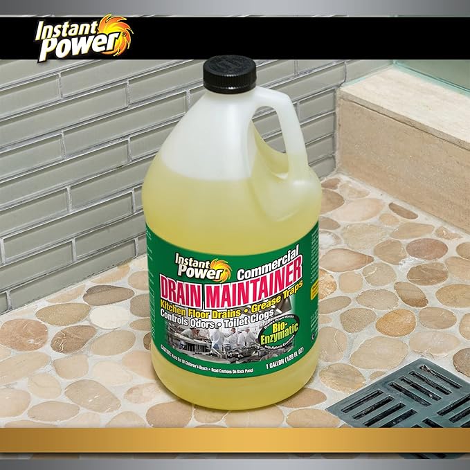 Instant Power Commercial Drain Maintainer - Liquid Enzyme Clog Remover, Cleans and Deodorizes, Reduces Drain Blockages, 1 Gal (Pack of 4)