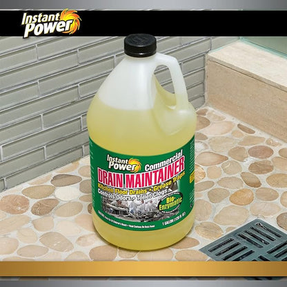 Instant Power Commercial Drain Maintainer - Liquid Enzyme Clog Remover, Cleans and Deodorizes, Reduces Drain Blockages, 1 Gal (Pack of 4)